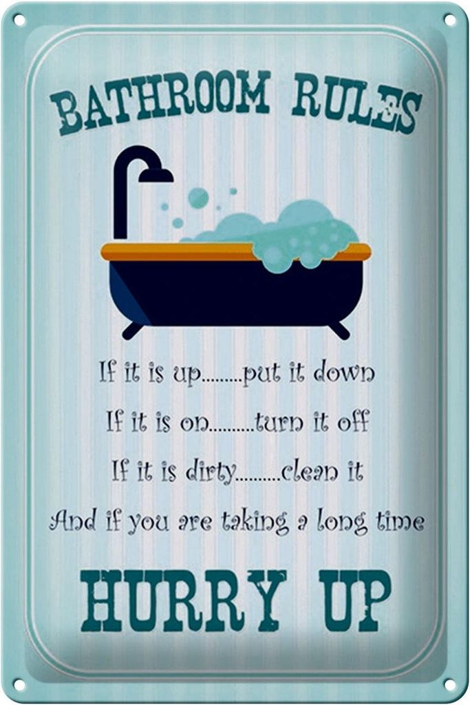 Blechschild Spruch 20x30cm Bathroom Rules if it is up put Produktbild 