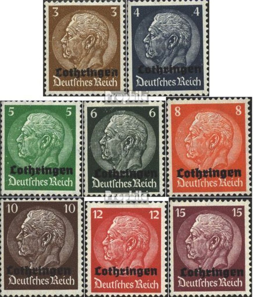 Briefmarken Lothringen (Dt.Bes.2.WK.) 1940 Mi 1-8 gestempelt Hindenburg