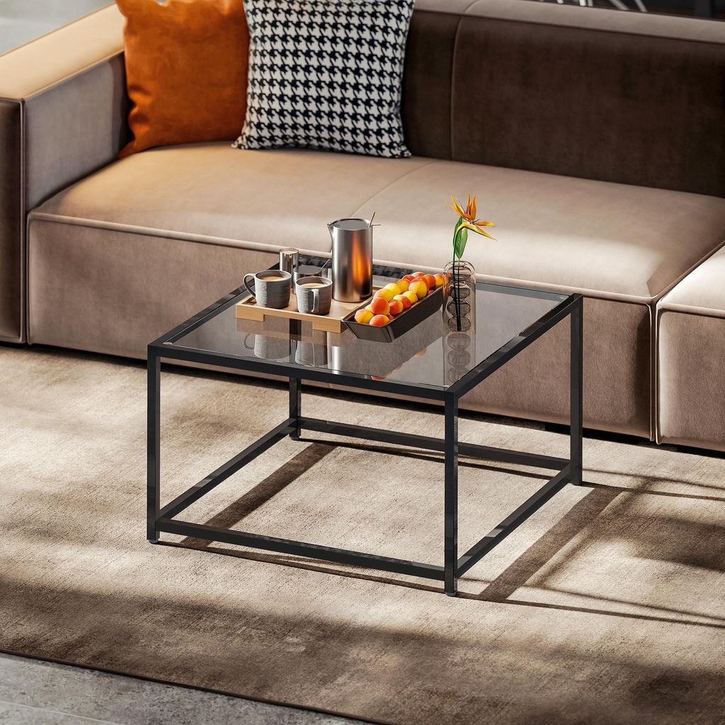 Table basse carrée en verre trempé et structure en acier, Image du produit 