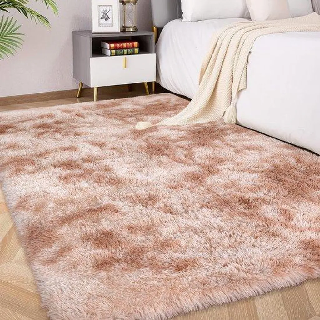 Tapis de Chambre Shaggy Pelucheux 140x200 cm - Décoration Intérieur Camel