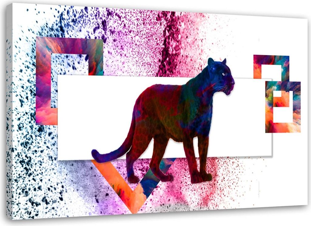 Leinwandbild bunter panther abstraktion für baby 90x60 cm Feeby farbe wandbild bereit zum aufhängen