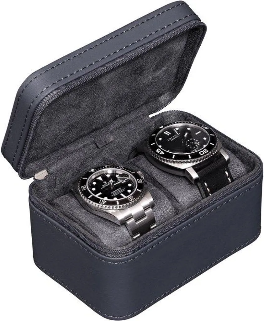 Étui de transport pour 2 montres homme en cuir noir - Idéal voyage 55mm
