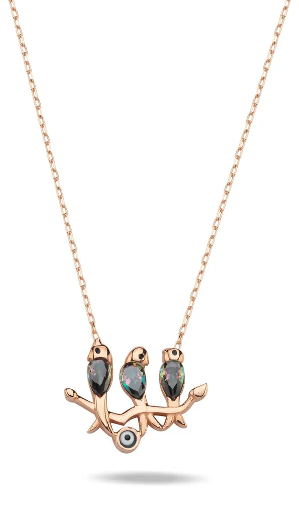 Collier Oiseau Argent Anti-Allergie - Topaze Mystique et Or Rose 925