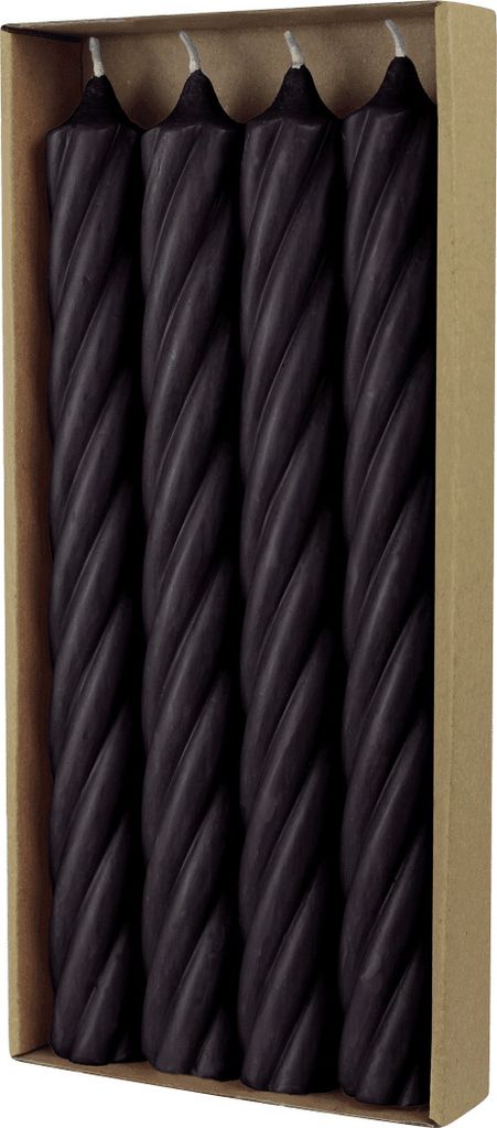 Rustic Durchgefärbte Schwarze Stabkerzen 250/28mm 4er-Set Twist Design Kerzendeko, 4 Stück