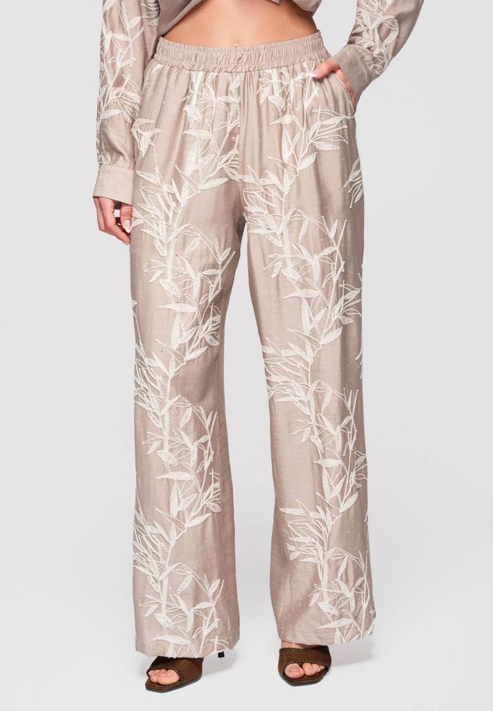 LARICA Damen Hose Weite Beine Baumwolle Sommerlich Elegant OW-PA-E0005 beige M
