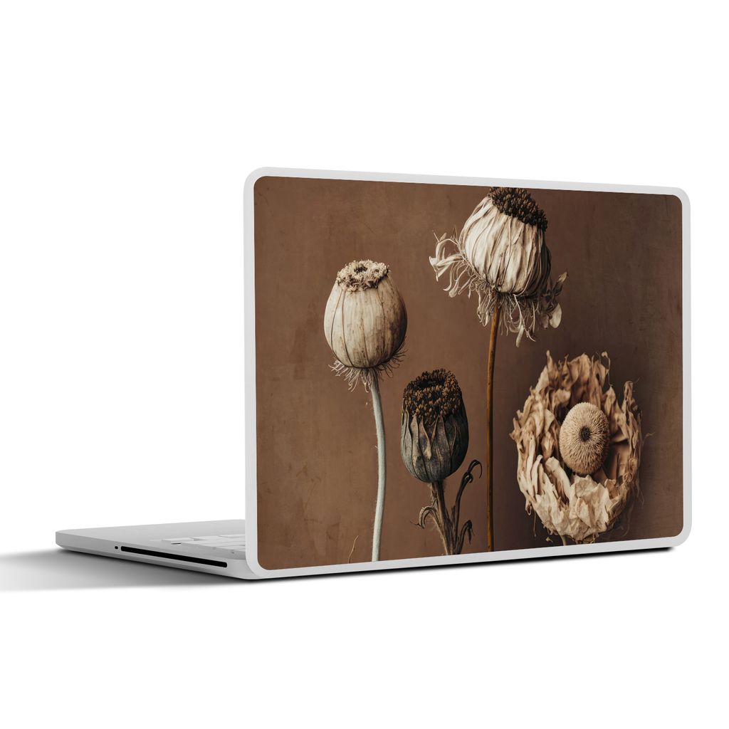 MuchoWow Laptop Aufkleber Sticker Cover Blumen - Pflanzen - Trockenblumen - Braun 40x30 cm - Laptop Dekoration - Selbstklebend