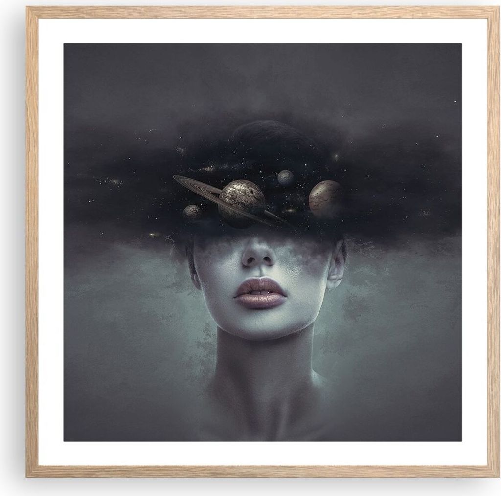 Gerahmtes Poster - Rahmen in heller Eiche - Quinoa Frau Gesicht - 60x60 cm - Wand Bild - Wanddeko - Wandbilder - Kunstposter - Wandposter - Bilderr...