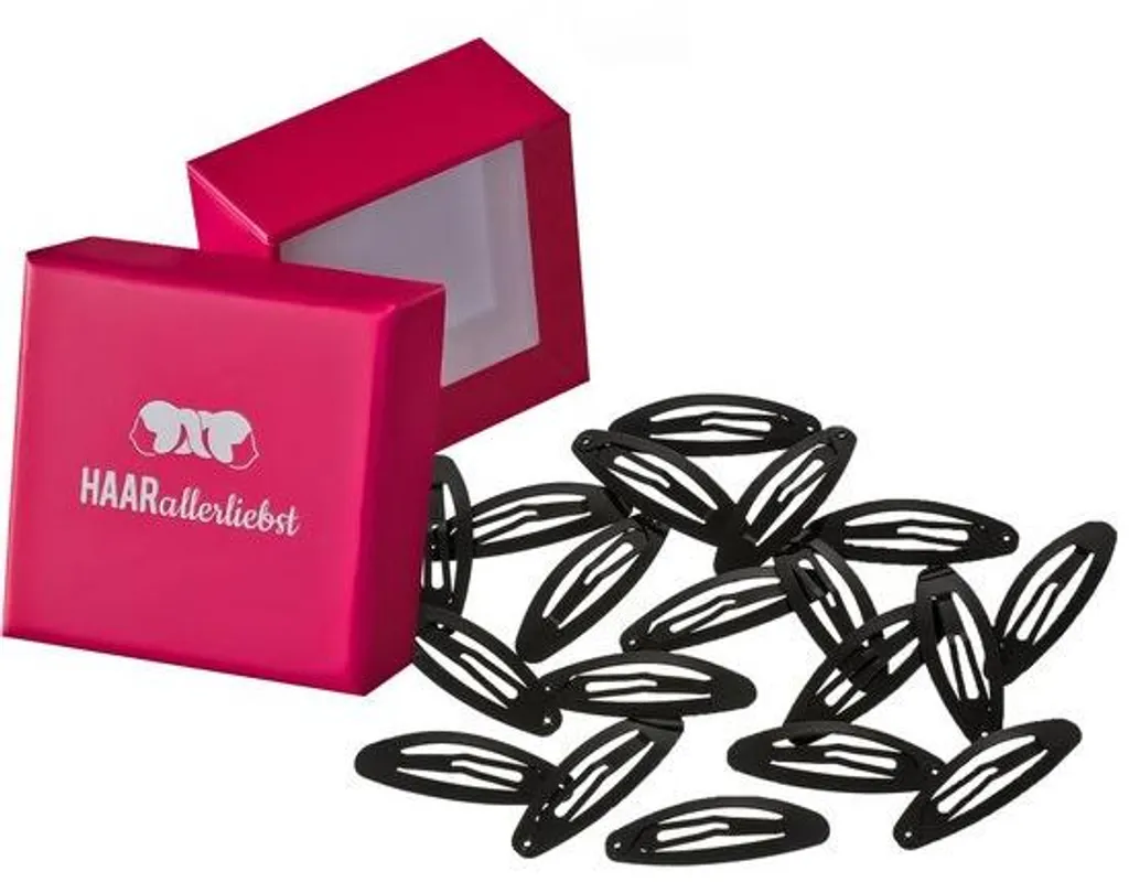 Lot de 20 Barrettes Ovales Noires de 5 cm avec Boîte de Rangement Rose