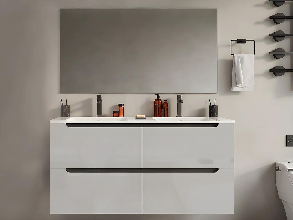 Badezimmer-Wandschrank mit Doppelwaschtisch - Weiß - 120 cm - SELITA