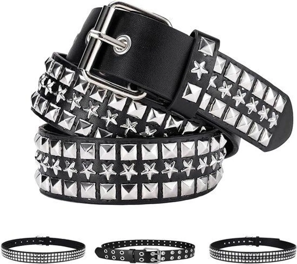 Ceinture noire en cuir avec clous métalliques - Modèle grande taille