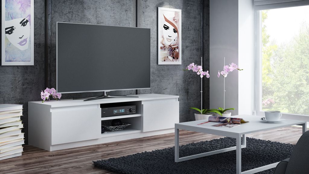 Topeshop RTV140 BIEL, Biały, Płyta wiórowa, Biały, Płyta Zdjęcie produktu 