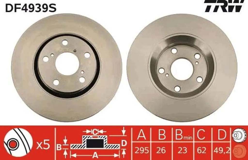 Disque de frein avant ventilé TRW compatible Toyota Verso et Auris