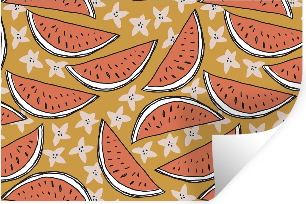 MuchoWow Wandtattoo Wandsticker Wandaufkleber Sommer - Sterne - Wassermelone 90x60 cm Selbstklebend und Repositionierbar - Aufkleber