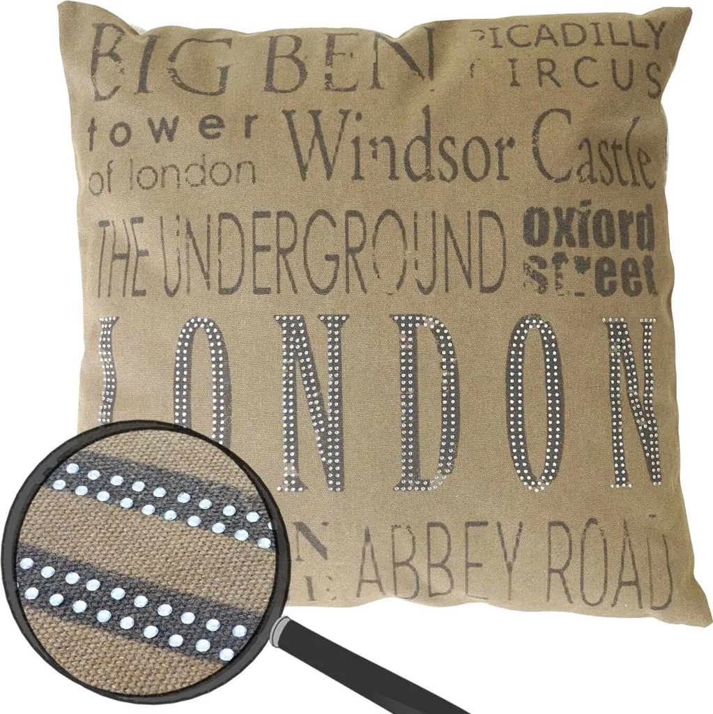 Coussin London brun à strass 45x45cm, textile luxe et finitions soignées