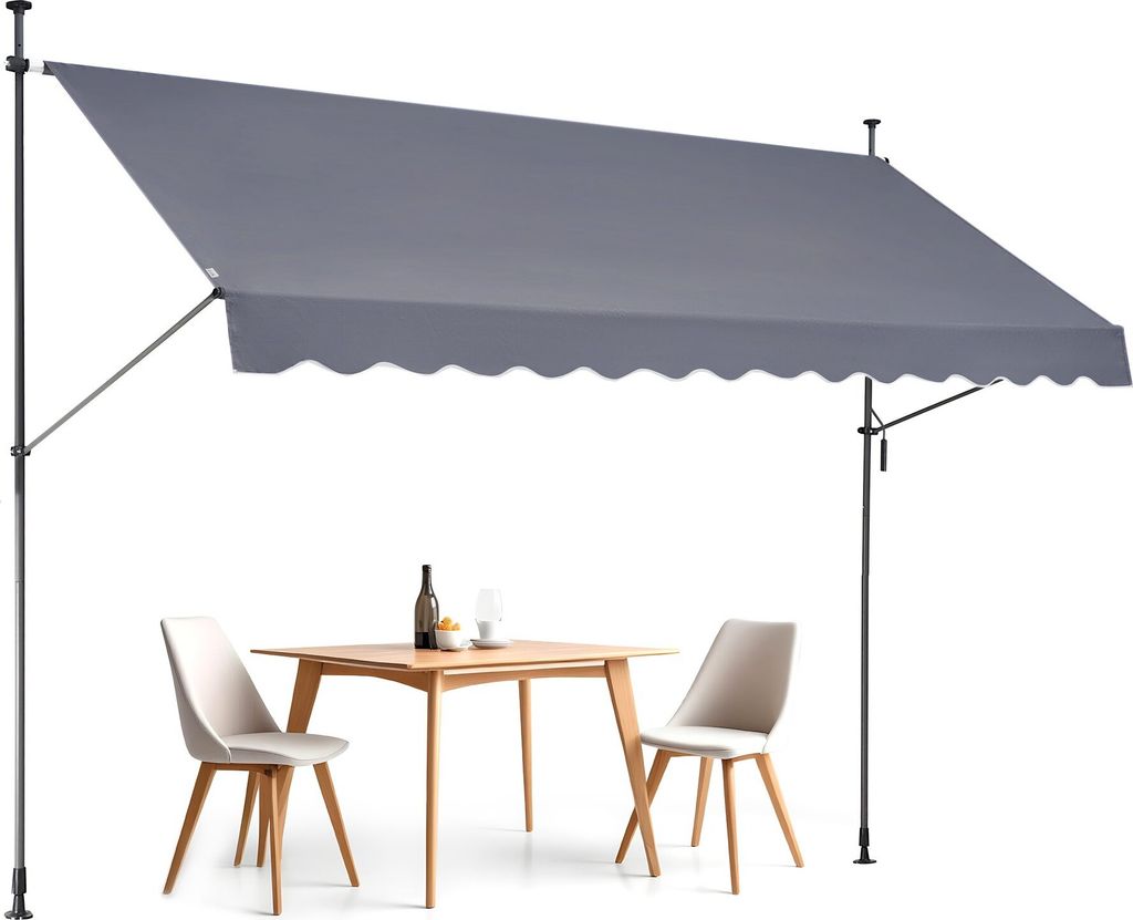 Balkonmarkise Markise Klemmmarkise Sonnenmarkise mit Kurbel 350x120cm Grau