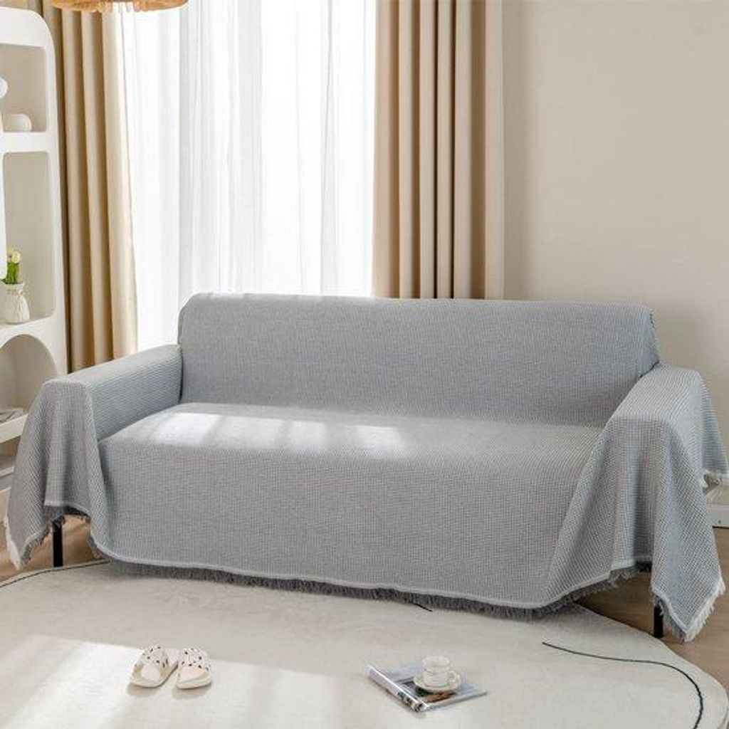 Unyqoos Stilvolle Woondeken mit Wafelpatroon und dekorativen Quasten für 2-Sitzer, 180 x 230 cm, vielseitig und pflegeleicht