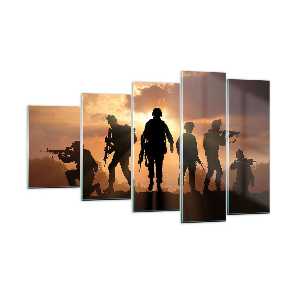 Bilder auf glas - Armee Waffen Sonne Militär - 100x60cm - Glasbilder - Wandbilder - Kunstdruck - zum Aufhängen bereit - Wanddekoration aus Glas -...