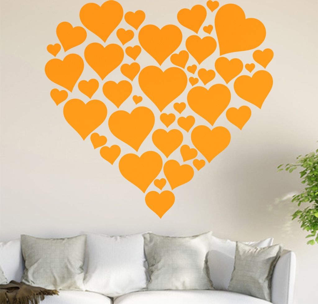 Herzen Wandtattoo in 6 Größen - Wandaufkleber Wall Sticker - Dekoration, Küche, Wohnzimmer, Schlafzimmer, Badezimmer