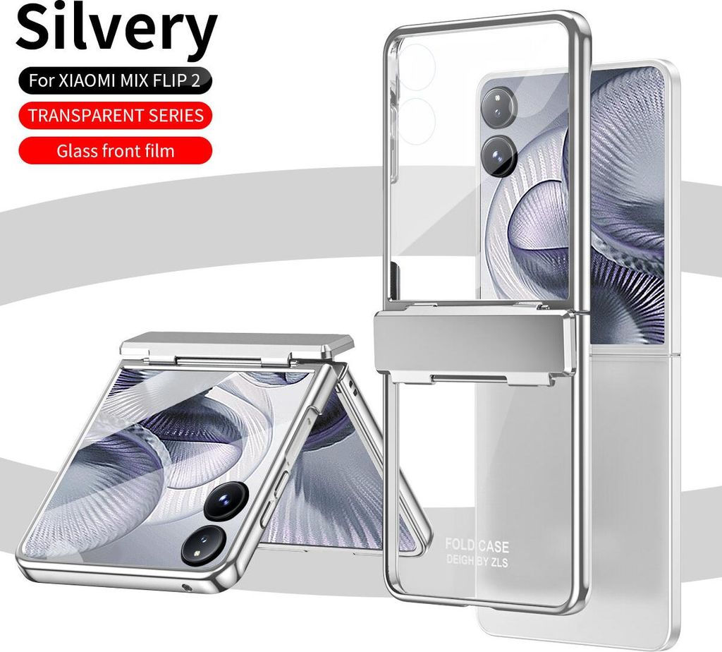 Hülle für Xiaomi Mix Flip 2 Ultradünne Überzug Kristall Klar Schutzhülle mit Scharnierschutz Silber