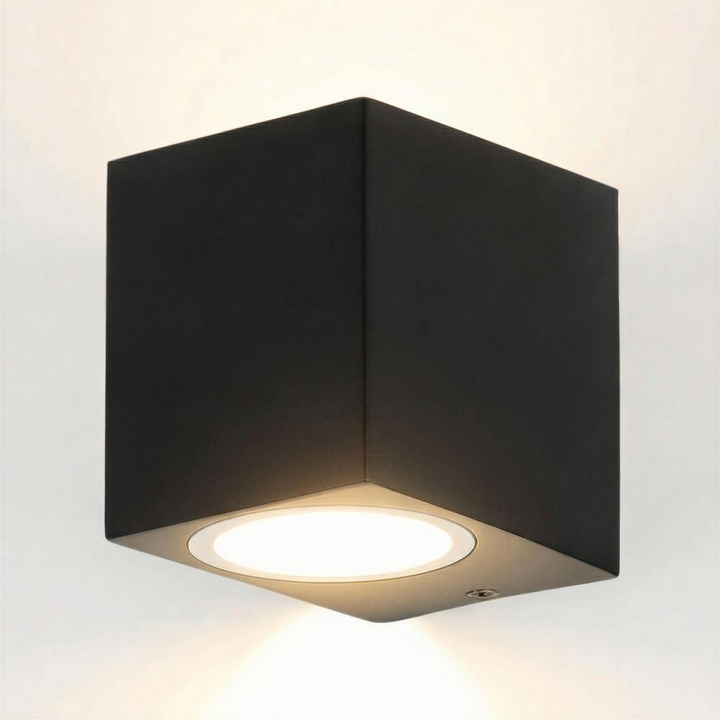 Grafner Aluminium Wandlampe schwarz, mit nach unten gerichtetem Lichtschein, IP44, GU10 Fassung, Wandleuchte eckig Down Light Wand Lampe Außen Hof...