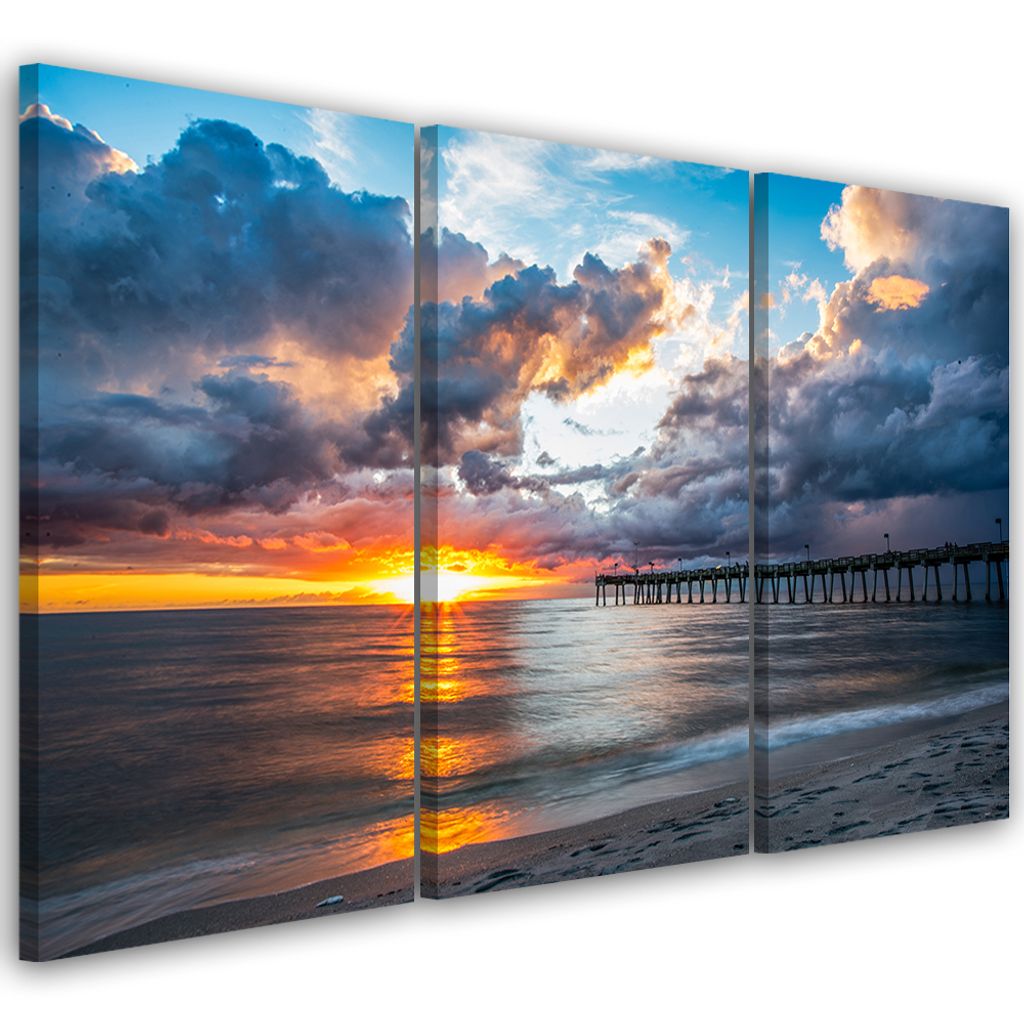 Triptychon auf leinwand landschaften - orange 120x80 cm Feeby orange wandbild bereit zum aufhängen