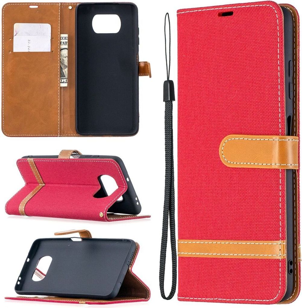 König Design Hülle kompatibel mit Xiaomi Poco X3 Kunstleder Handyhülle - Handy Case Rot