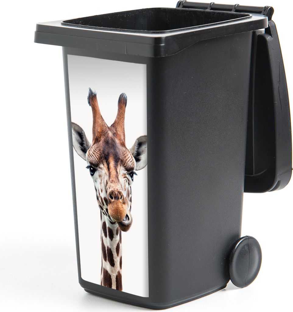 MuchoWow Mülltonnenaufkleber Jungen - Giraffe - Tiere - Kopf - Porträt - Kind - Mädchen 38x80 cm - Behälteraufkleber - Mülleimer-Aufkleber -...