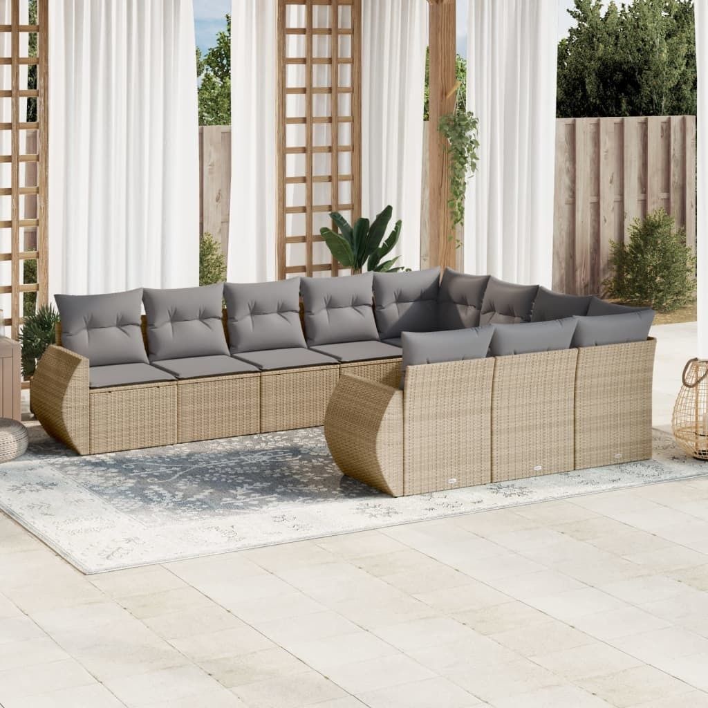 Maison Exclusive - 10-tlg. Garten-Sofagarnitur mit Kissen Beige Poly Rattan