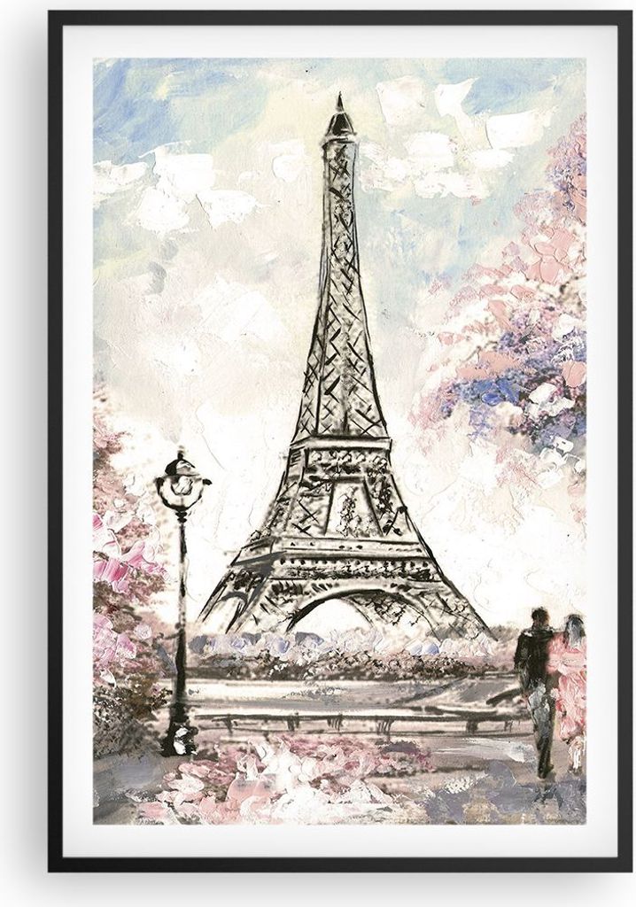 Gerahmtes Poster - Schwarzer Rahmen - Bäume Eiffle Paar Frankreich - 61x91,5 cm - Wand Bild - Wanddeko - Wandbilder - Wandposter - Bilderrahmen - ...