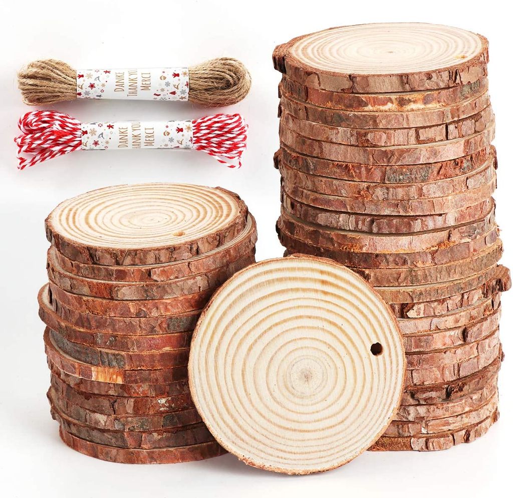 Anditoy Weihnachts-Holzscheiben Set – 50 Stück Zum Basteln & Bemalen – Mit Farbstiften & Glöckchen