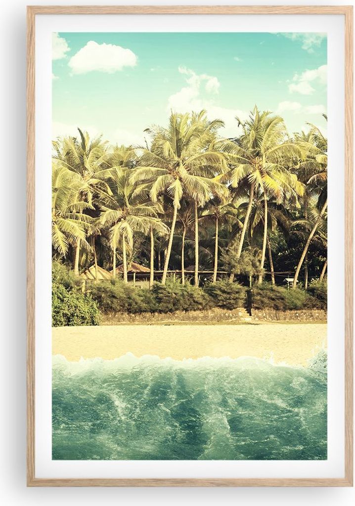 Gerahmtes Poster - Rahmen in heller Eiche - Natur Strand Palmen - 61x91,5 cm - Wand Bild - Wanddeko - Wandbilder - Kunstposter - Wandposter - Bilde...