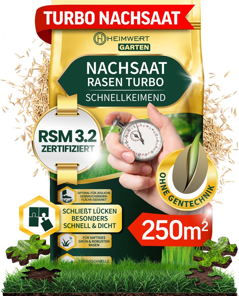 Nachsaat Rasensamen Grassamen schnellkeimend Turbo Sport Spiel Rasen (5 kg)