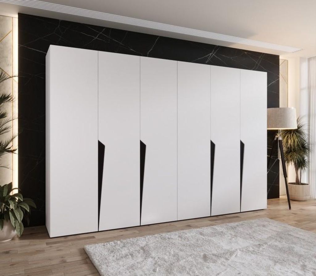 Sechstüriger Kleiderschrank 300 cm SORAYA 1 - weiß / schwarze Griffe