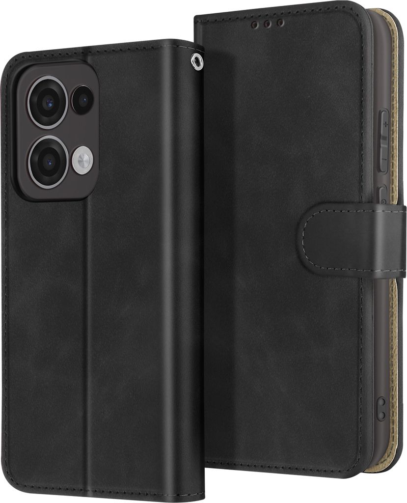 Avizar, Hülle Oppo Reno 13 Portemonnaie Magnetlasche, Schwarz