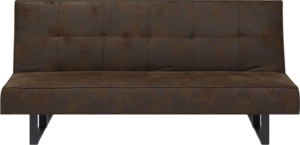 BELIANI 3-Sitzer Sofa Dunkelbraun Kunstleder Gesteppt Lederoptik mit Schlaffunktion Kufengestell Schwarz Ohne Armlehnen Modern Wohnzimmer Schlafsofa