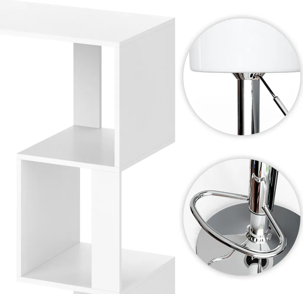 Coin Repas Gain de Place : Table de Bar Vicco Vincent Blanche et Tabourets - 6