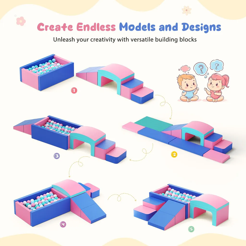 Jouer sans risque : Blocs mousse Softplay pour grimper et ramper - 9 pièces