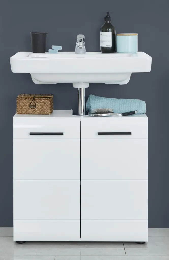Meuble sous lavabo blanc laqué pour rangement salle de bain - 4