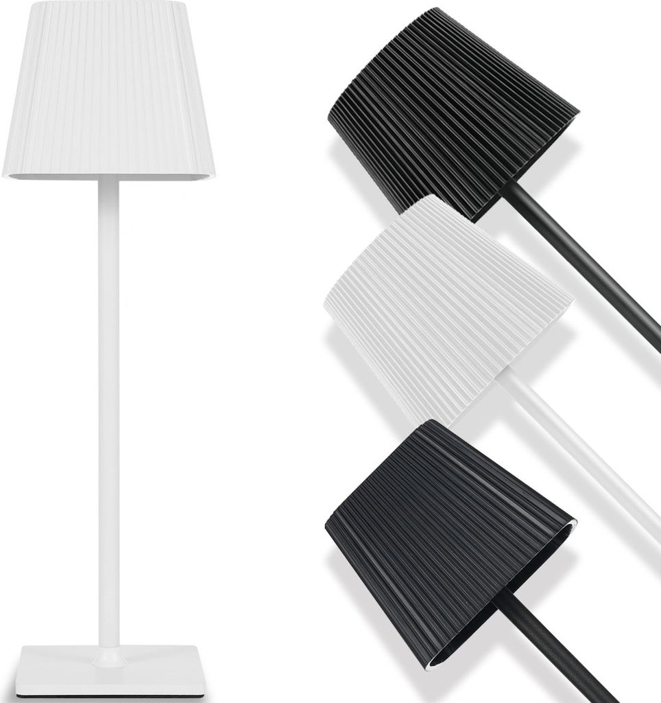 7MAGIC LED Tischlampe Kabellos, Dimmbare Touch LED Akku Tischlampe Höhenverstellbar, 3 Farbtemperatur, IP54 4000mAh Für drinnen und draußen geeignet Wiederaufladbar USB-C Metallmaterial, Weiß