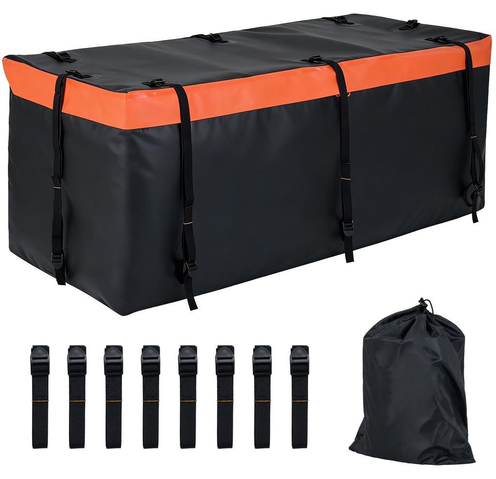 COSTWAY Heckbox 550L für Anhängerkupplung, Auto hintere Gepäcktasche, Gepäckbox wasserdicht faltbar, Transportbox mit Riemen & Tasche 148x61x61cm