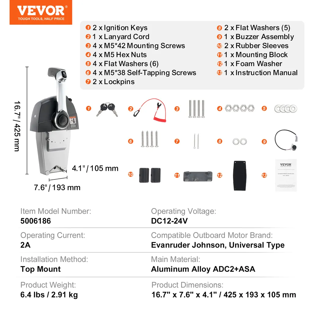 Boîtier de commande marine VEVOR montage supérieur avec Power Trim - 7