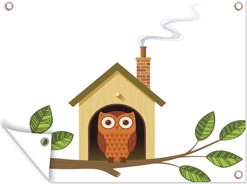 MuchoWow 40x30 cm Outdoor-Poster Gartendeko Sichtschutz Garten Poster für den Garten Illustration einer Eule und ihres Hauses