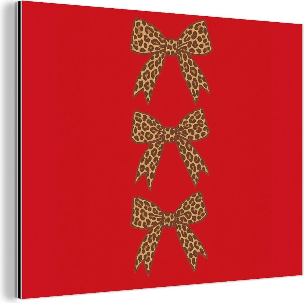 MuchoWow Wanddekoration Metall Metallbild Wandkunst 40x30 cm Schleifen - Pantherdruck - Rot MuchoWow Aluminium Gemälde - Dekoration Wohnzimmer