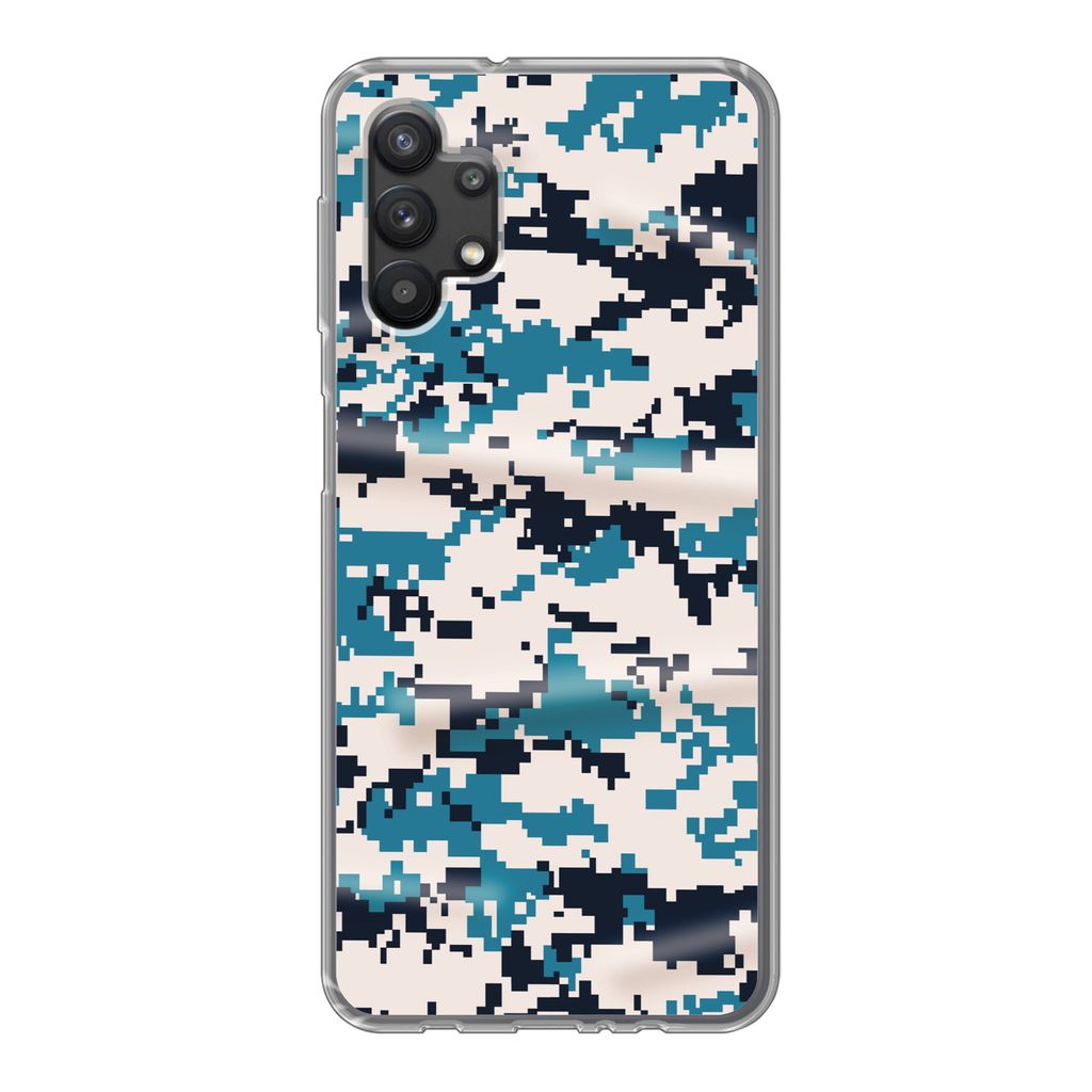 MuchoWow Handyhülle Schutzhülle Hülle für Samsung Galaxy A32 5G Blaues und weißes Camouflage-Muster Silikon Softcase Handy Hülle - Softcase