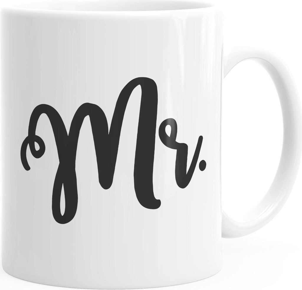 Kaffee-Tasse Aufdruck Mr Mrs Partner-Geschenk Hochzeitsgeschenk Pärchen Geschenkidee Ehemann Ehefrau Moonworks Mr uni - weiß Keramik-Tasse