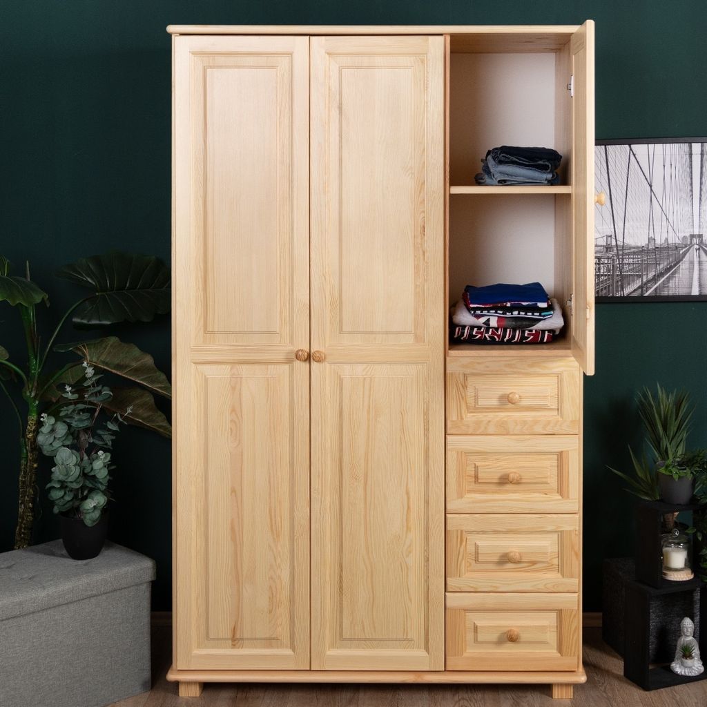 Kleiderschrank Massivholz natur 018 - 190 x 133 x 60 cm (H x B x T)