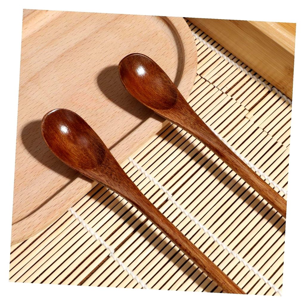 2 Stück Langer Holzkaffeelöffel im Japanischen Retro-Stil mit Natürlichem Nanmu-Holzgriff zum Rühren von Kaffee, Honig und Gewürzen, Umweltfre...