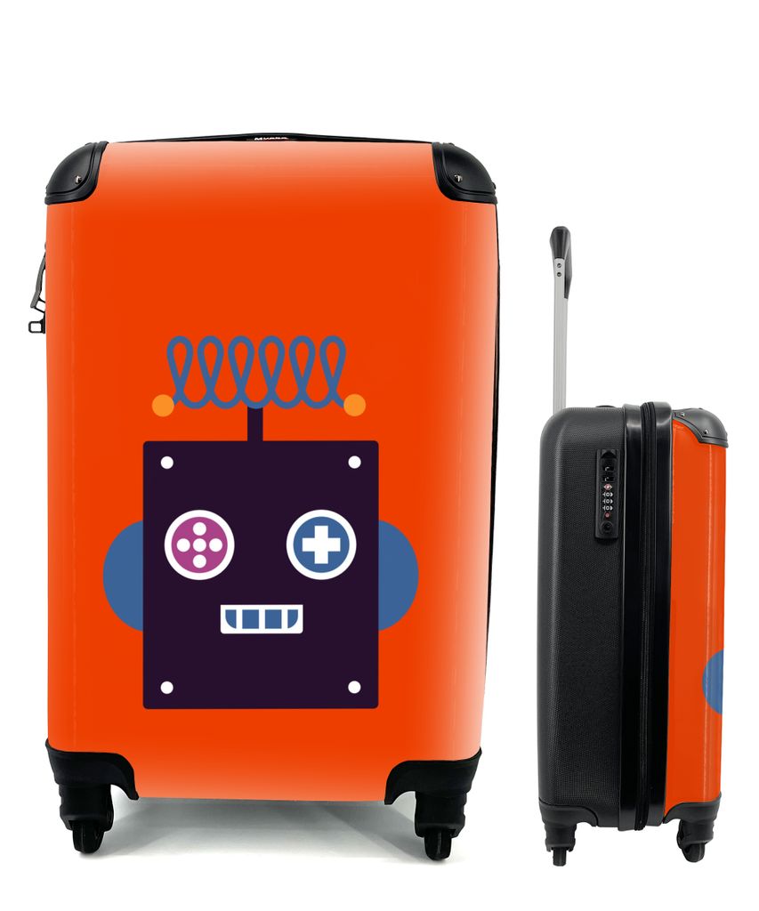 MuchoWow Koffer Handgepäck Trolley Rollkoffer Kleine Reisekoffer mit 4 Rollen - Roboter - Rot - Gesicht - Formen - Jungen - Kinder - Cabin Size ...