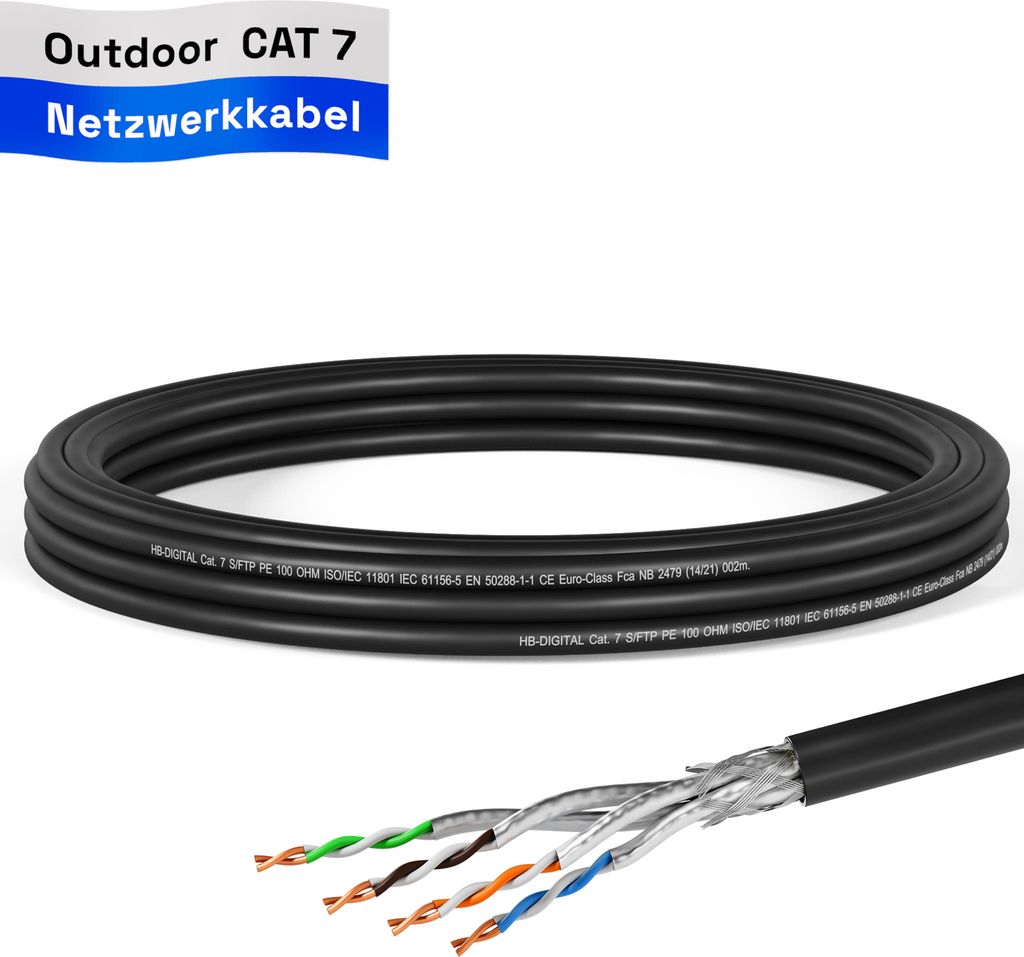 hb-digital CAT7 Kabel für Außenbereich 5m S/FTP PE AWG23