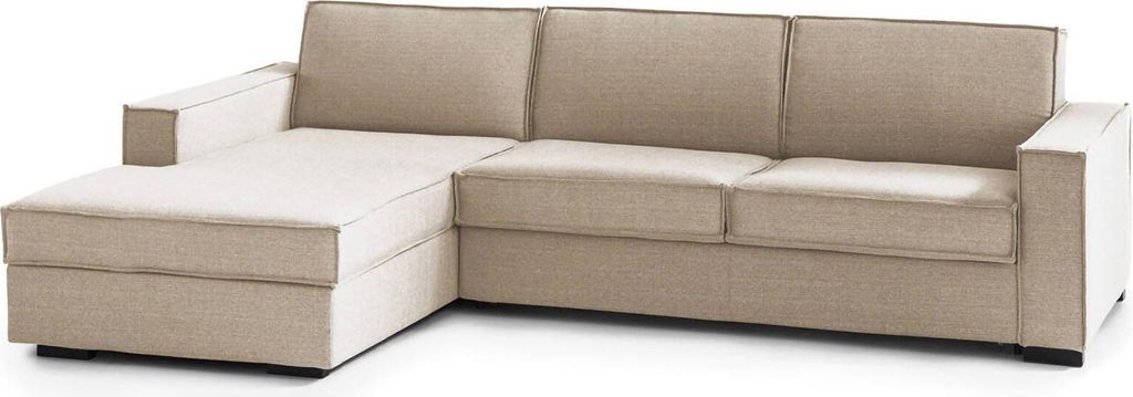 Schlafsofa Daalber, Ecksofa, 100% Italy, Sofa mit Drehöffnung, Linke Containerhalbinsel, mit Standard-Armlehnen, Cm 280x95h90, Beige